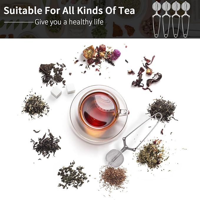 Tea Strainers for Loose Tea, 4 Pack Tea Infuser with Handle Fine Mesh Tea Ball Filter Tea Diffusers Steeper for Loose Leaf Tea, Spices, Seasonings