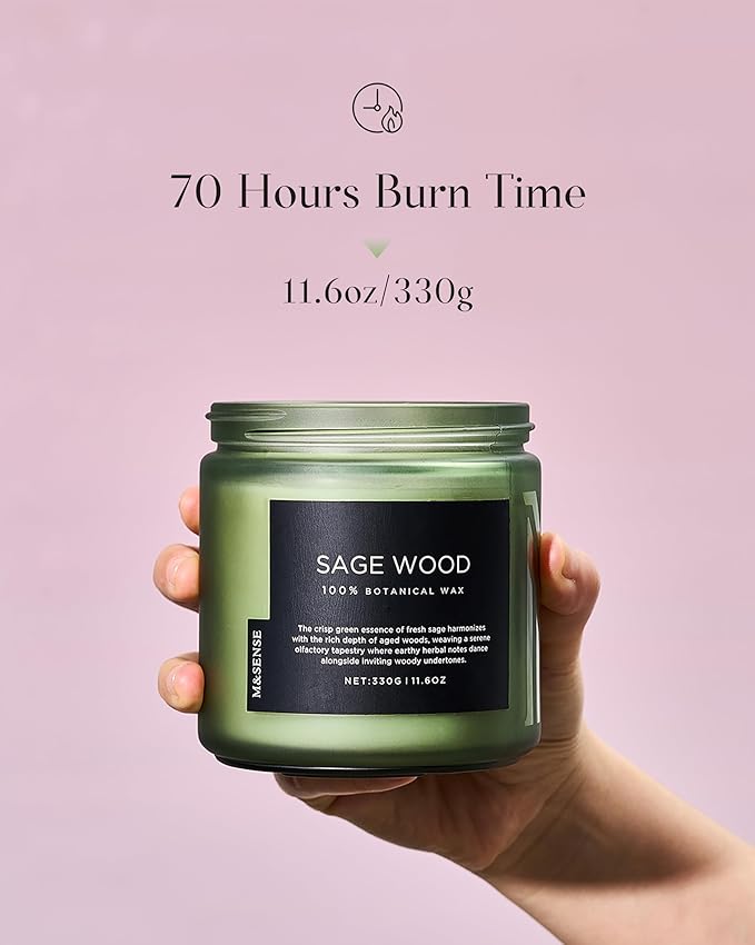 M&SENSE Sage Wood Scented Candle, 11.6oz 70 Hours Long Lasting Clean Non Toxic All Natural Soy Wax Candle for Relaxing & Stress Relief, 2 Wick Home Fragrance Gifts for Home Decor - Bloomnest