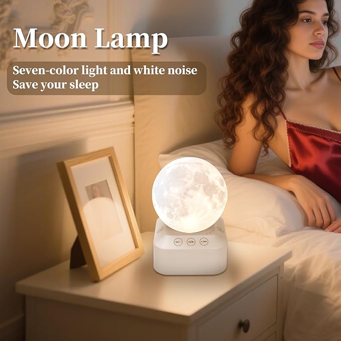 White Noise Sleep Machine with Moon Lamp Night Light,24 Soothing Sounds,Adjustable RGB Color Changing,Sleep Aid for Babies & Adults,Timer & Type-C Rechargeable,Reduces Stress & Improves Sleep Quality - Bloomnest