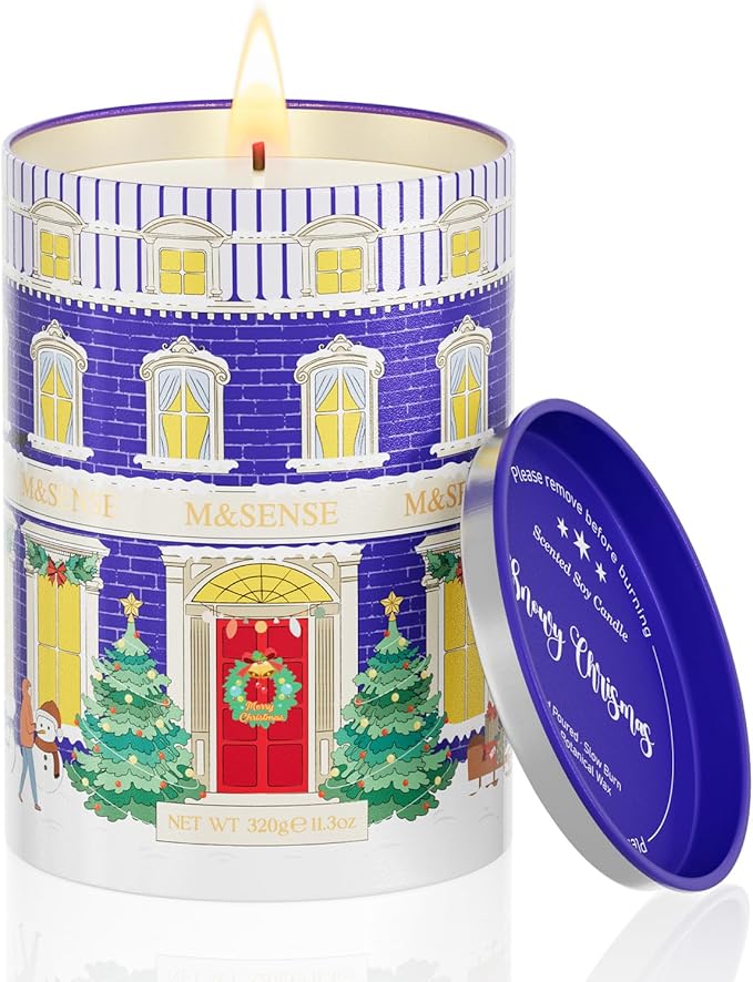 M&SENSE Snowy Christmas Candles, Winter Scented Holiday Soy Candles for Home, 11.3oz 70 Hour Non Toxic Long Burning, Cozy Aromatherapy Christmas Gifts for Women Men - Bloomnest
