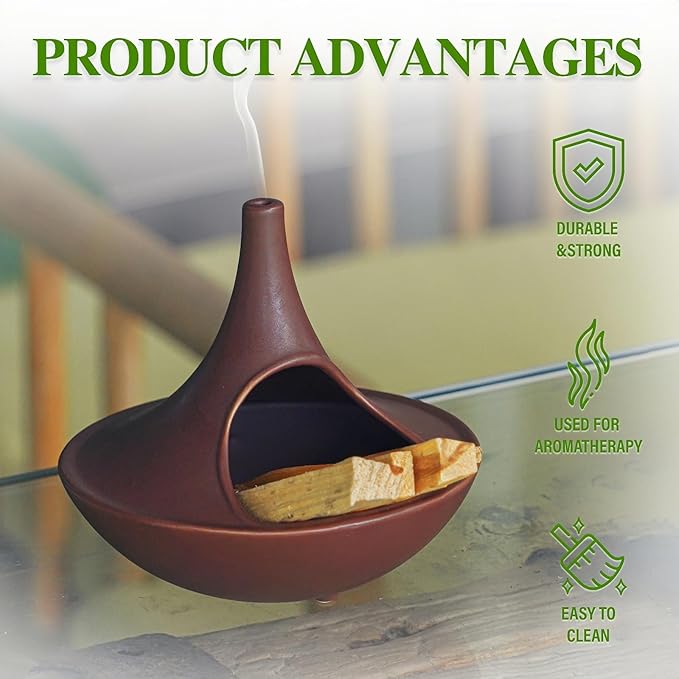 3 in 1 Incense Holder for Palo Santo Sticks Sage Bundles Cone Incense, Handcrafted Ceramic Incense Burner Holder Ash Catcher with Chimney, Smudge Bowl for Yoga Meditation Home Decor (Chimney Red) GRAMSTORMAX