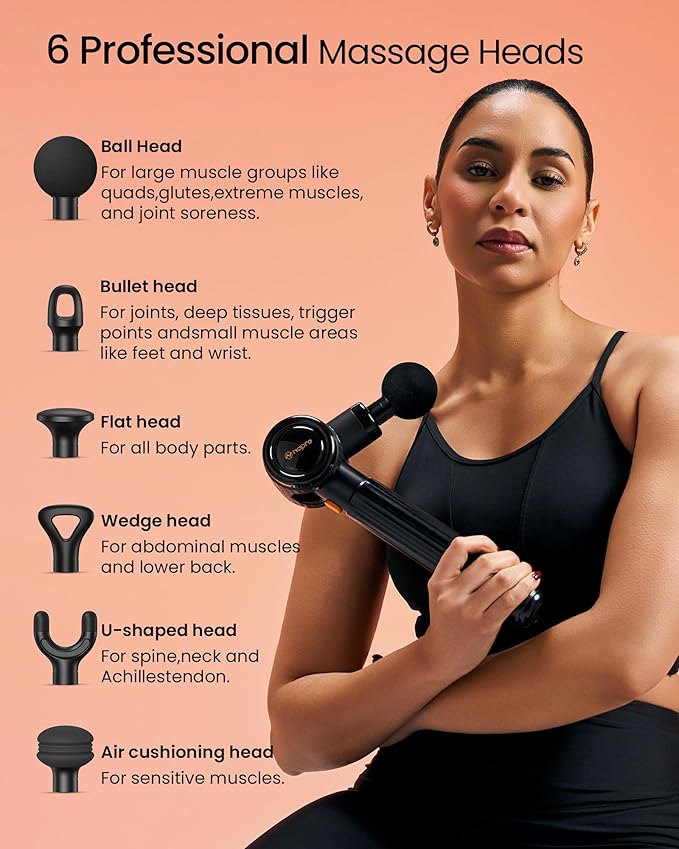 NAPRE Massage Gun with Extension Handle and 3 Adjustable Angles,Deep Tissue Back Massage for Neck/Shoulders/Waist/Legs/Body Pain Relief,Handheld Percussion Muscle Massager with Portable Case,Black - Bloomnest