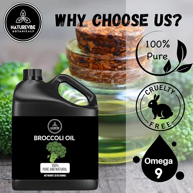 Naturevibe Botanicals Broccoli Oil 32 Ounces | 100% Pure and Natural | Great for Skin Care and Hair Care - Bloomnest