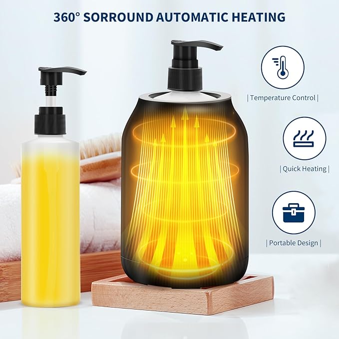 Massage Oil Warmer, Yofuly Electric Massage Oil Digital Heater with Two Oil Bottles, Portable Body Lotion Warmer Cream Heated Dispenser for SPA, Salon and Home Use, Black - Bloomnest