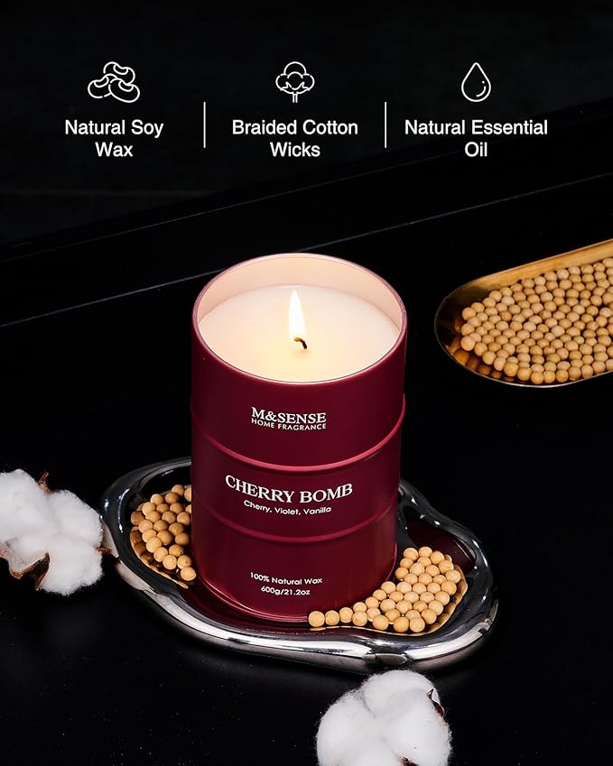 M&SENSE Cherry Bomb Scented Candles, Large Sweet Candle for Home Scented, Natural Soy Wax Candle, Candles Gifts for Women, 21.2 oz 120 Hours Burn - Bloomnest