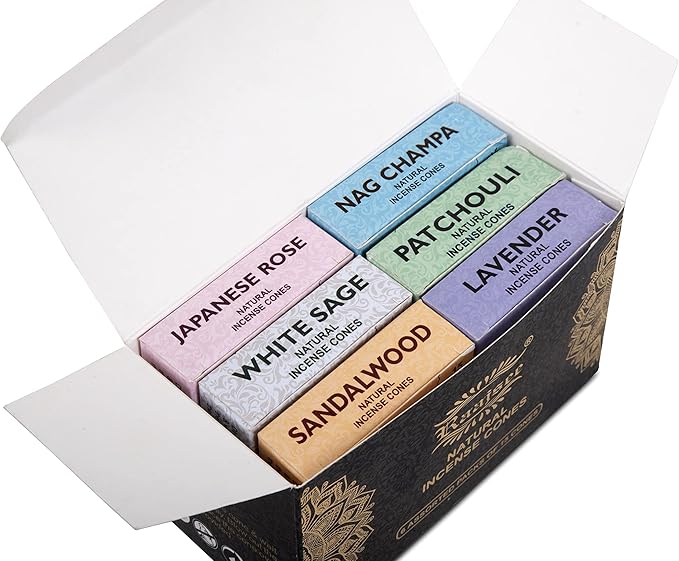 Raajsee Natural Incense Cones,6 Pack Mixed Scents Gift Pack 15 pc Each (90 Total), Insense Cones Variety Pack, 100% Organic Non Toxic Natural - Hand Rolled Free from Chemicals (Pack 1) RAAJSEE