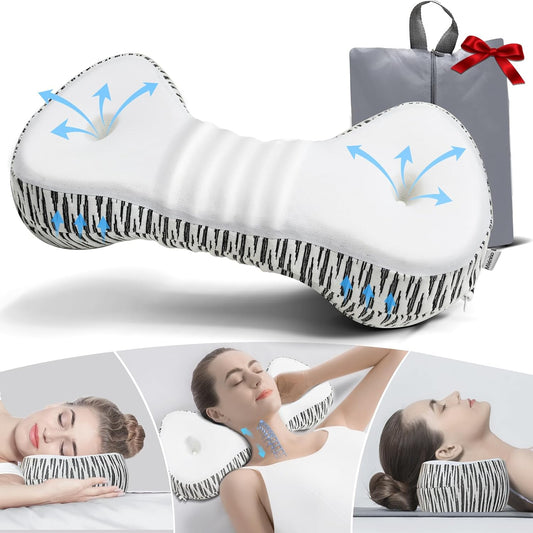 Neck Support Pillow, Cervical Neck Roll Memory Foam Pillow, Cervical Traction Device, Neck Pillow for Side Sleepers, Camping & Travel Pillow with Portable Bag