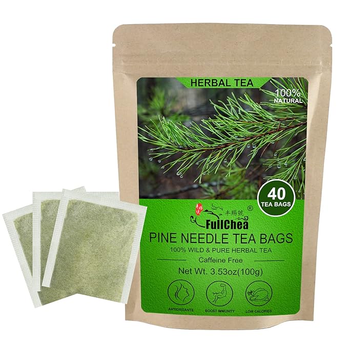 FullChea - Dried Pine Needle Tea Bags, 40 Teabags, 2.5g/bag - 100% Wild Chinese Masson Pine Needles - Premium Herbal Tea - Caffeine-free - Rich In Vitamin & Antioxidants - Bloomnest
