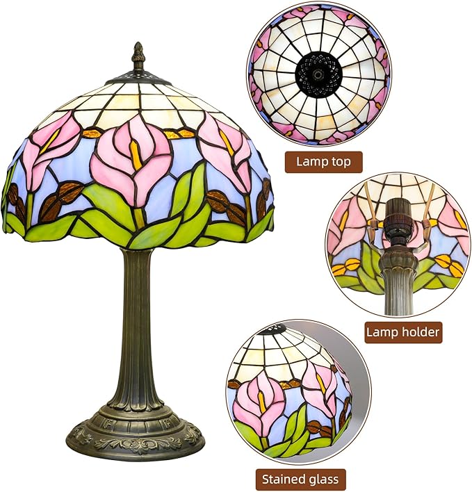 Tiffany Lamp 12 Inch Blue Pink Calla Lily Victorian Stained Glass Table Lamp Antique Bedside Reading Lamp For Bedroom Nightstand Office Light Dorm Room Decor Tiffany Style Retro Home Decoration Gifts - Bloomnest