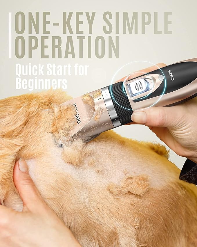 oneisall Dog Clipper Low Noise, Dog Grooming Kit with Rechargeable, Pet Shaver Cordless Electric Quiet Hair Clipper Set for Dogs Cats Pets（Gold） - Bloomnest