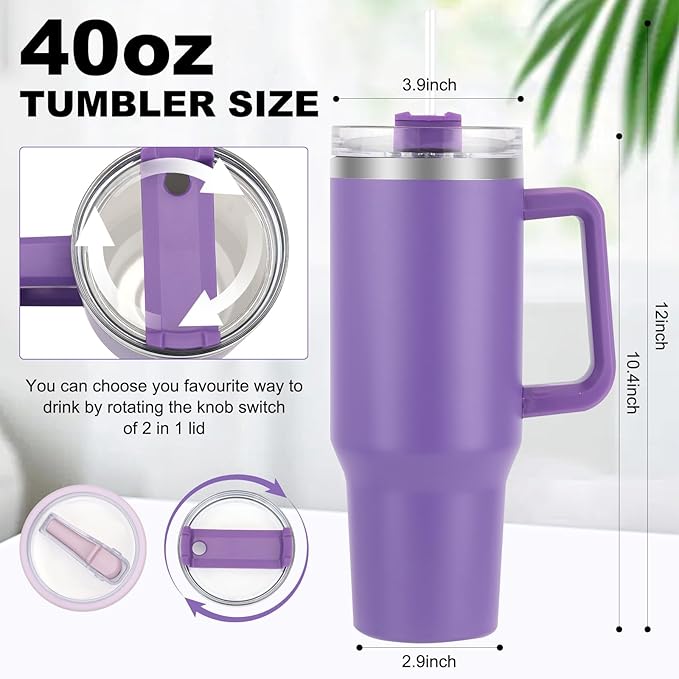 40 oz Tumbler with Handle and Flip Straw Lid, Vacuum Insulated Leak Proof Double Walled Stainless Steel Travel Mug Tumblers, Maintains Cold Ice and Heat for Hours(Dark Purple) - Bloomnest