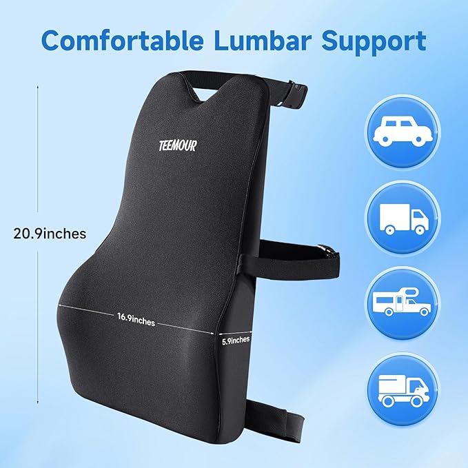 Lumbar Support Pillow for Car Improve Lower Back Pain Relief & Sitting Posture Back Support Memory Foam Back Cushion for Driving, Lumbar Comfort for Long Sitting, Truck with Three Adjustable Straps - Bloomnest