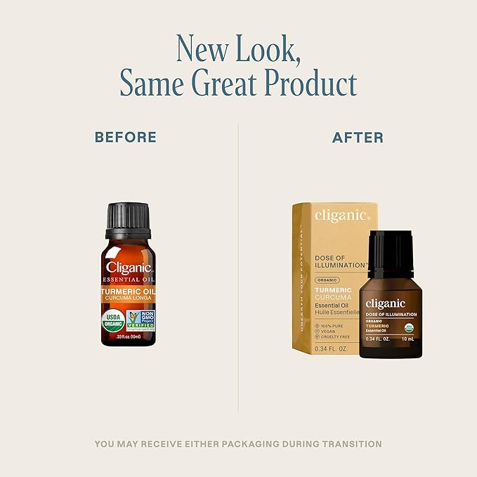 Cliganic Organic Turmeric Essential Oil, 100% Pure Natural for Aromatherapy | Non-GMO Verified (Packaging May Vary) Cliganic