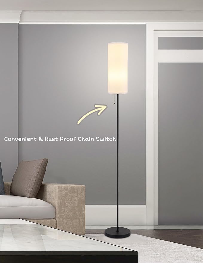 Floor Lamp for Living Room, Modern Standing Lamps with Lampshade, Minimalist Tall Lamp with Chain Switch for Living Room, Bedroom, Kids Room, Office,Standing Lamp LED Bulb Included (White Shade) - Bloomnest