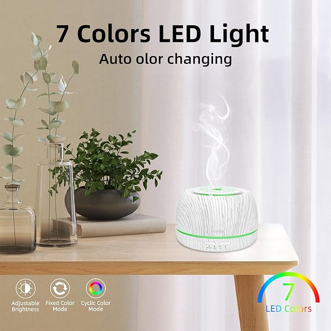 300ML Essential Oil Diffuser, Aromatherapy Diffuser,with Remote Control, 7-Color LED Lights,8 Hours Run Time,Suitable for Home, Bedroom - Bloomnest
