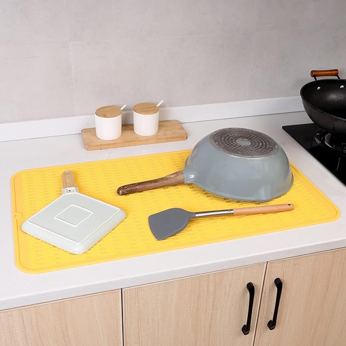 Silicone Dish Drying Mat for Multiple Usage,Easy clean,Eco-friendly,Heat-resistant Silicone Mat for Kitchen Counter or Sink,Refrigerator or Drawer Liner Yellow 4XL 32 inches x 18 inches - Bloomnest