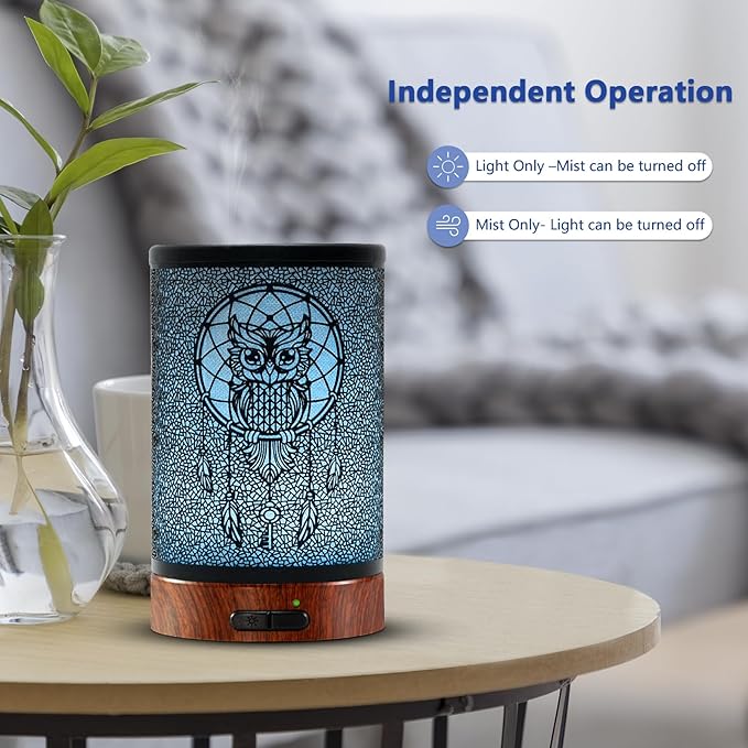 EQUSUPRO Essential Oil Diffuser 150ml Metal Aromatherapy Oil Diffuser Ultrasonic Cool Mist Diffuser with Auto Shut-Off Protection,7 Colors Changed LED for Home Office SPA Yoga (Owl) - Bloomnest