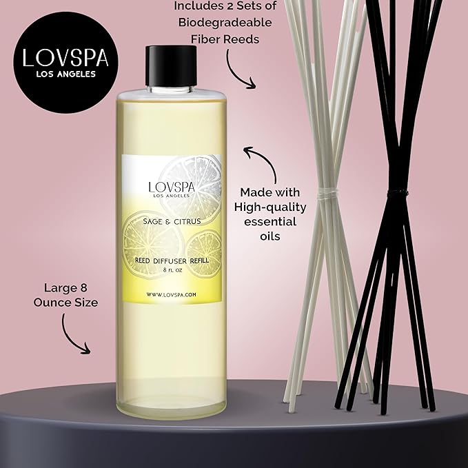 LOVSPA Sage & Citrus Diffuser Oil - Essential Oils for Diffuser Refill & Air Freshener Room Spray - Long-Lasting & Natural Home Fragrance, Scented Oil for Diffusers, USA Made, 8 oz - Bloomnest