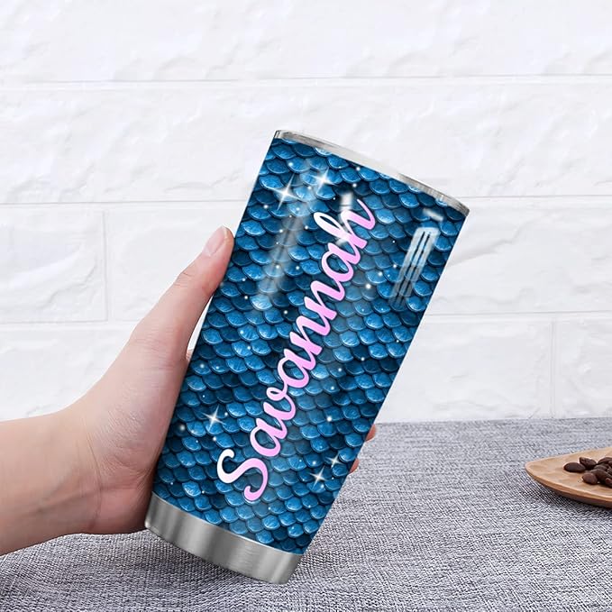 winorax Personalized Mermaid Tumbler Mermaids Tail Pattern Design Tumblers Stainless Steel 20oz 30oz Travel Cups Unique Gifts for Women Girls Kids Birthday Christmas Xmas Presents Idea - Bloomnest