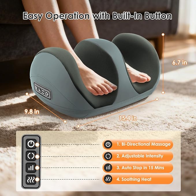 Homesy Foot Massager with Heat, Shiatsu Foot and Calf Electric Kneading Massager Machine with Roller for Relaxation, Plantar Fasciitis, Pain Relief, Gifts for Women & Men, Grey - Bloomnest