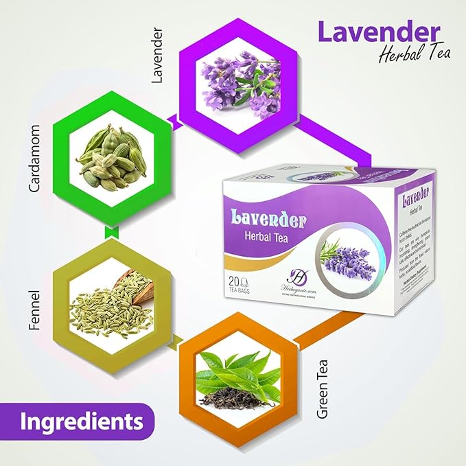 HERBOGANIC Lavender Herbal Tea - Relaxation and Delicate Aroma | Soothing and Refreshing Blend | Natural Ingredients | 20 Tea Bags - Bloomnest