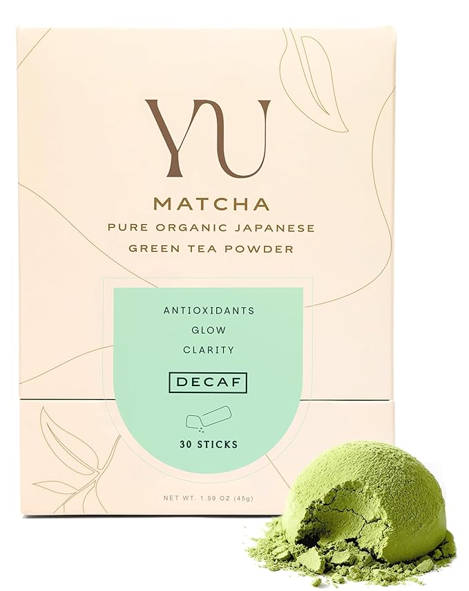 Yu Tea Organic Decaf Matcha Powder Ceremonial Grade, 30 Instant Packets | Rich in Antioxidants & L-Theanine, Low Caffeine | Unsweetened Grade A Japanese Green Tea Powder | Single Serve Sticks - Bloomnest
