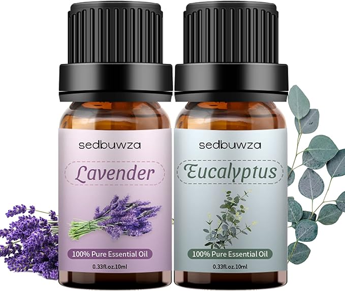 Sedbuwza Lavender Eucalyptus Essential Oil Set, Lavender Fragrance Oil Eucalyptus Scent Oil Set for Diffuser, Aromatherapy, Massage, Soap, Candle Making 2 x 10 ml Sedbuwza