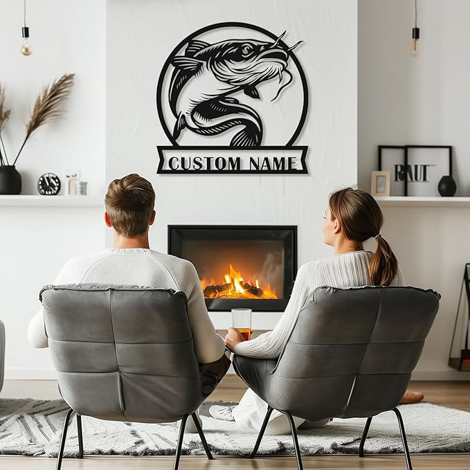 Personalized Catfish Metal Sign – Custom Name Fishing Wall Art – Iron Decoration for Cabins, Lake Houses, Man Caves, and Outdoor Spaces (Catfish-1) - Bloomnest