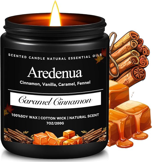 Fall Candles - Caramel Cinnamon Candle | Fall & Winter Scented Candles - Warm Cinnamon Spiced Aroma, 7 oz Soy Candle for Home Scented, Cozy Seasonal Holiday Gift for Women & Men - Bloomnest