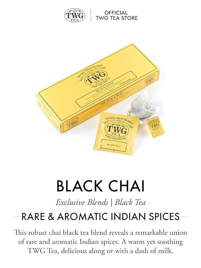 TWG Tea | Black Chai | Black Tea | Aromatic Indian Spices | 15 Hand Sewn Cotton Teabags | Gift Set - Bloomnest