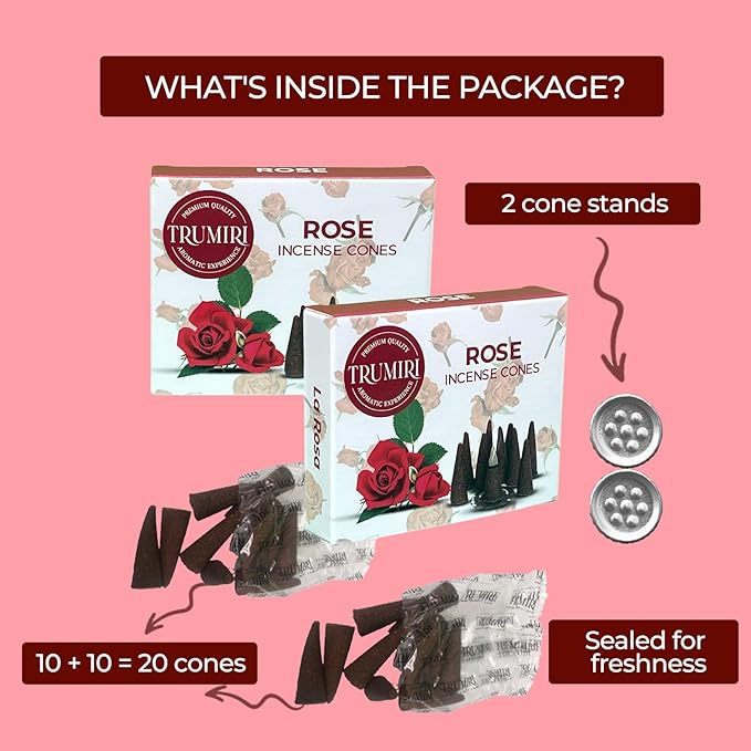 Rose Total 20 Cone Incense - Dual Pack of 10 TRUMIRI