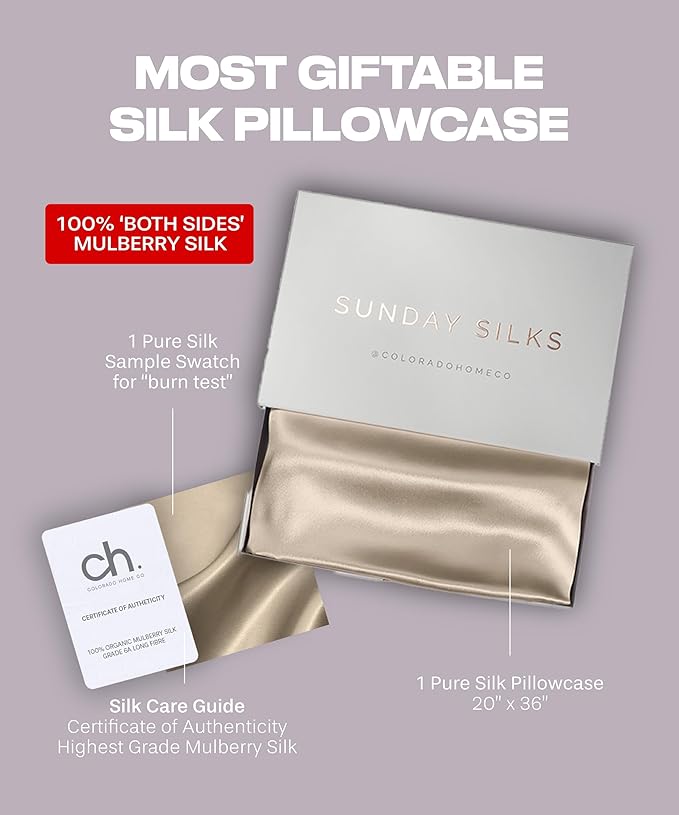 SUNDAYSILKS™ | Silk Pillow Cases | 100% Pure Silk Pillowcase | All Sides 22 Momme Highest Grade 6A | Real Silk Pillowcase for Hair and Skin | King, Queen Mulberry Silk Pillow Case, Zipper [Oat Milk] - Bloomnest