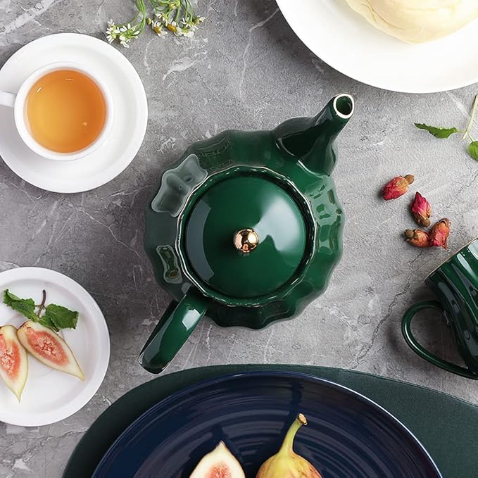 Sweejar Royal Teapot, Ceramic Tea Pot with Removable Stainless Steel Infuser, Blooming & Loose Leaf Teapot - 28 Ounce(Jade) - Bloomnest