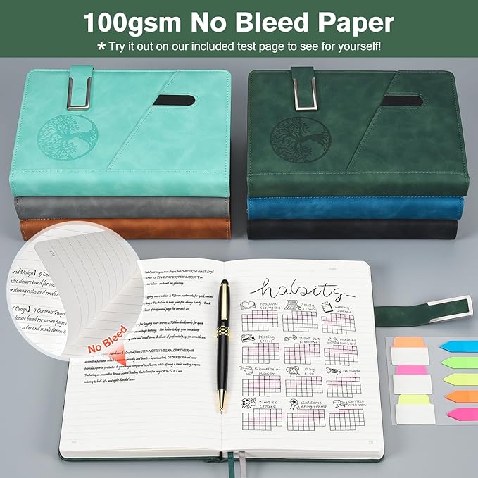 Lined Notebook Journal for Men Women, 365 Pages Numbered College Ruled Notebook, Hardcover Leather Journal with Pen & Gift Box, Thick Daily Diary, Professional Notebooks for Work, School, Business, A5 - Bloomnest