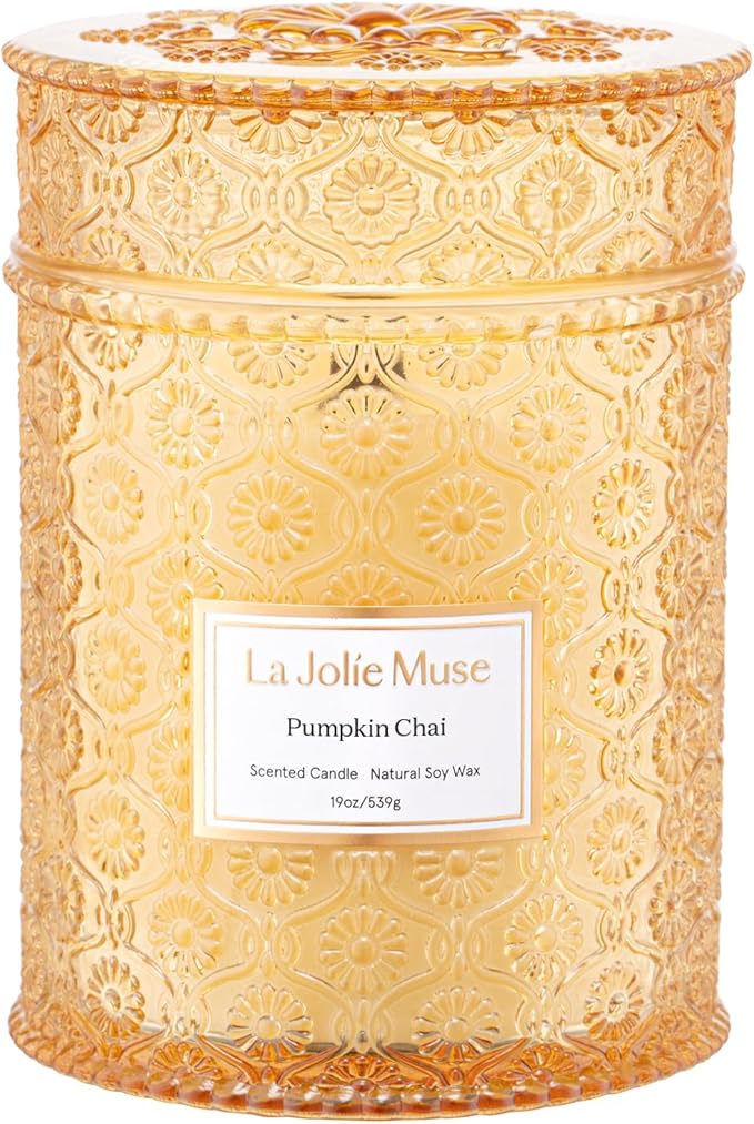 LA JOLIE MUSE Pumpkin Candle, Fall Candles for Home Scented, 19 oz Large Wood Wicked Candles, Natural Soy Candle Gifts for Men&Women, 90 Hours Long Burning, Pumpkin Chai - Bloomnest