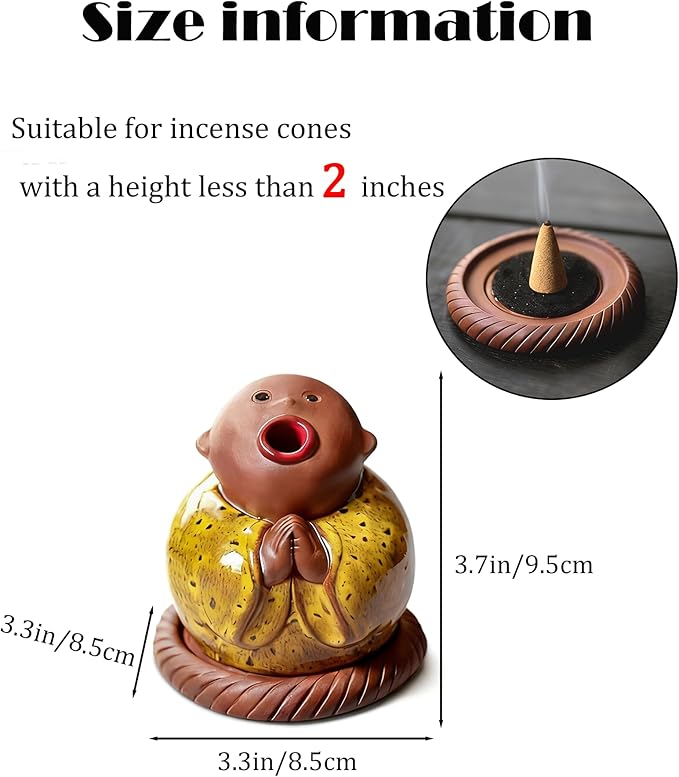 Ceramic Little Monk Incense Burner for Cones & Sticks, Cute Buddha Incense Holder with Mouth Smoke Effect, Zen Home Decor Meditation Gifts - Bloomnest