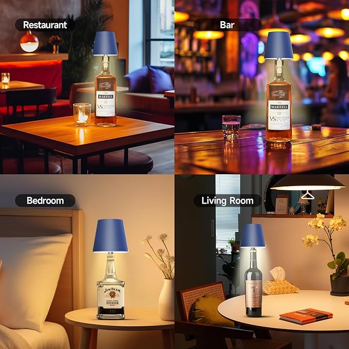 2025 New Wireless Bottle Lamp - LED Bottle Lights for Liquor & Wine Bottles, Cordless Lampshade, Whiskey Bottle Top Light, Bottle Stopper Night Light Kit, Rechargeable 3-Tone Touch-Dimmable - Bloomnest