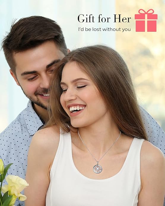 S925 Necklace Gift for Wife |Compass Jewelry |Women Anniversary |Sterling Silver |Girlfriend Birthday Gifts for Her Valentines |I'd be Lost without You |Jewel 18K Gold - Bloomnest