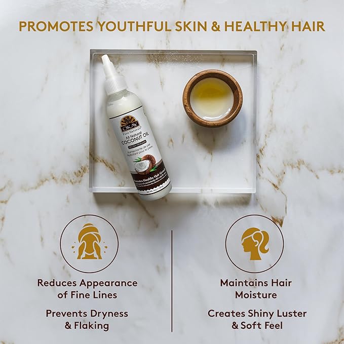 Okay 100% Pure Coconut Oil for Hair & Skin - Coconut Oil for Women & Men, Perfect for Body, Face, Natural Massage Oil & Moisturizer - 4 Fl Oz Squeeze Bottle (Pack of 2) - Bloomnest
