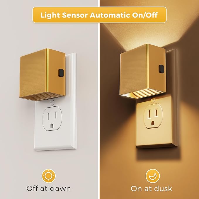 L LOHAS LED Night Light,Night Lights Plug into Wall,[2-Pack] Dimmable Night Light with Light Sensor,3000K Warm White,Gold Nightlight for Bathroom Hallway Kitchen - Bloomnest