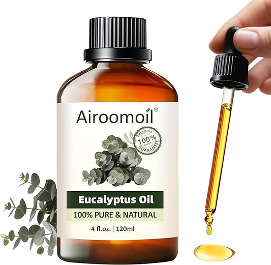 Eucalyptus Essential Oil 4 fl oz, 100% Pure Undiluted Single Note Oil for Shower Steam, Diffuser, Laundry & DIY Cleaning, Aromatherapy, Large Bottle for Home & Daily Use Airoomoil