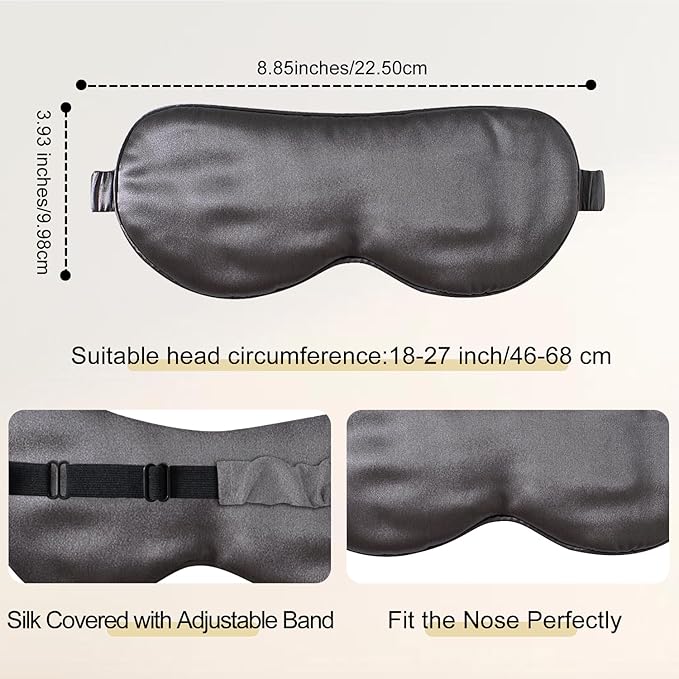 ZIMASILK Adjustable 100% 22 Momme Mulberry Silk Sleep Mask for Sleeping, Filled with Premium Mulberry Silk, Softest & Breathable Eye Sleeping Mask (Blackish Grey) - Bloomnest
