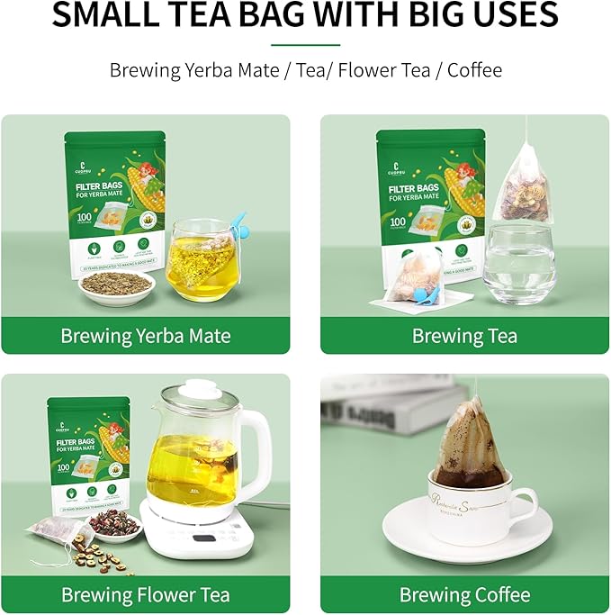 Disposable Tea Infuser I Tea Filter Bags with Drawstring for Yerba Mate Loose Leaf, Coffee, Herbal Teabags, Safe and Natural Corn Fiber, 3.94 x 3.15 inches (500pcs) - Bloomnest