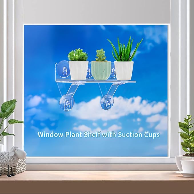 12 Inch 2 Pack Plant Window Boxes Shelf Sill Suction Cup Planter, 5-Inch Extra Wide Window Sill Extender with Load Bearing Bracket for Herbs, Succulents, Clear Acrylic Indoor Plant Stand, Planter Holder - Bloomnest