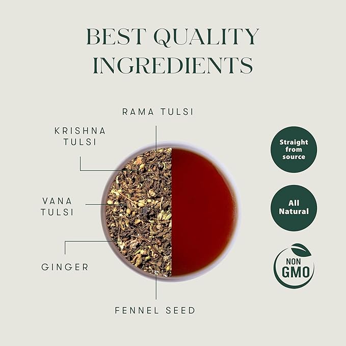 Luxmi Estates - Holy Basil - Organic Tulsi Tea - Loose Leaf - 50g (25 Cups) | With Tulsi and Ginger | Provides Immune Support, Stress Relief and Uplifts Mood - Bloomnest