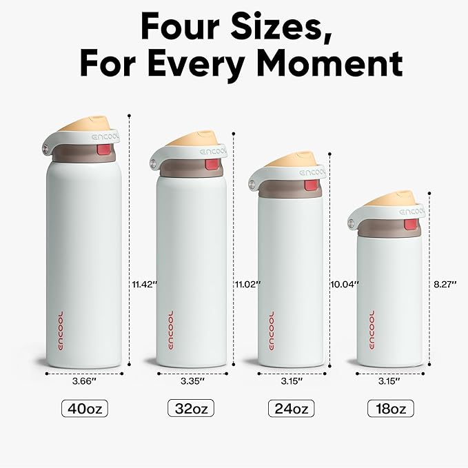 ENCOOL Leakproof Insulated Water Bottle with Straw Dual-Sip Water Bottle Bag-Safe Design for Work, Commute & Gym – Keeps Drinks Cold All Day, 32 oz, Clay Grey ENCOOL