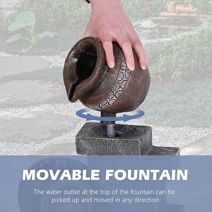 Grepatio Outdoor Water Fountain, Garden Waterfalls Fountains with LED Lights, 6 Tier Modern Indoor/Outdoor Floor Standing Water Fountain for Garden, Patio (10.6"(L) x 14.6"(W) x 31.5"(H)) - Bloomnest