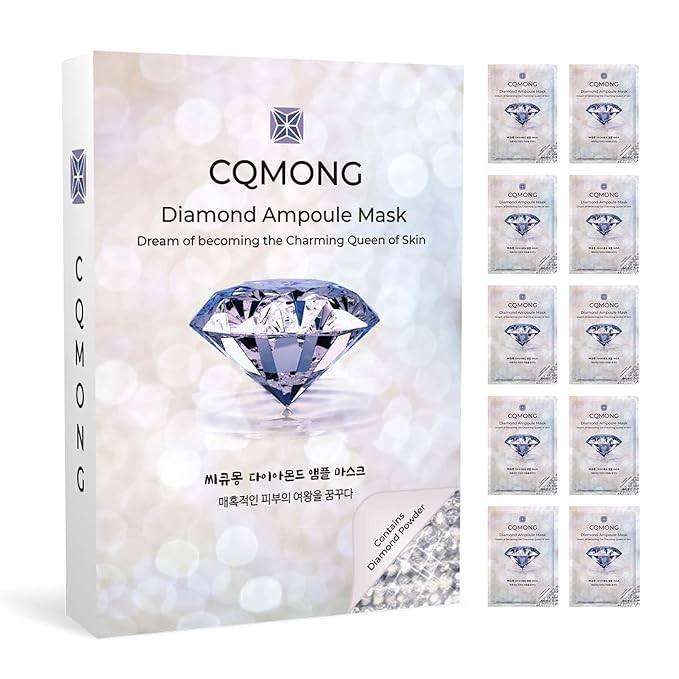 Diamond Ampoule Sheet Mask (30g x 10pcs), Korean Face Facial Masks, Glossy & Elastic Skin, Hydrating, Soothing, Nourishing, Collagen & Hyaluronic Acid, Smooth Sheet - Bloomnest