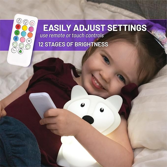 Lumipets Fiona The Fox Squishy Night Light for Kids | Silicone Mood Lamp with Tap & Remote Control | Rechargeable Color Changing Animal NightLight for Boys & Girls | Portable Nightlight with USB Cord - Bloomnest