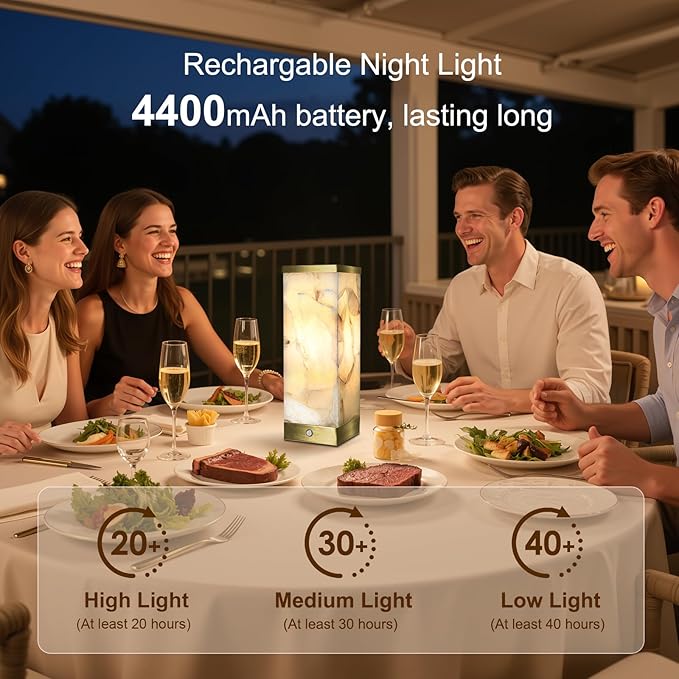 Scenekoy Alabaster Rechargeable Table Lamp for Living Room Bedroom Nightstand, Portable Battery Operated LED Bedside Lamp, Cordless Night Light for Home Office Dorm Desk Decor (Bulb Included) - Bloomnest